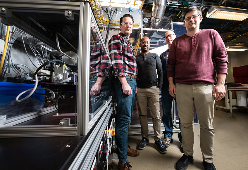 NREL researchers Aaron Ptak, Wondwosen Metaferia, David Guiling and Kevin Schulte are growing aluminum-containing materials for III-V solar cells using HVPE. (Courtesy of National Renewable Energy Laboratory)