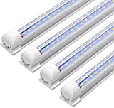 SHOPLED 8FT LED Shop Light Fixture, 72w 9360 Lumens 6000K Cool White,High Output Tube Light, Double Sided V Shape T8 Integrated 8 Foot Led Bulbs for Cooler, Garage, Warehouse, Clear Cover 4 Pack