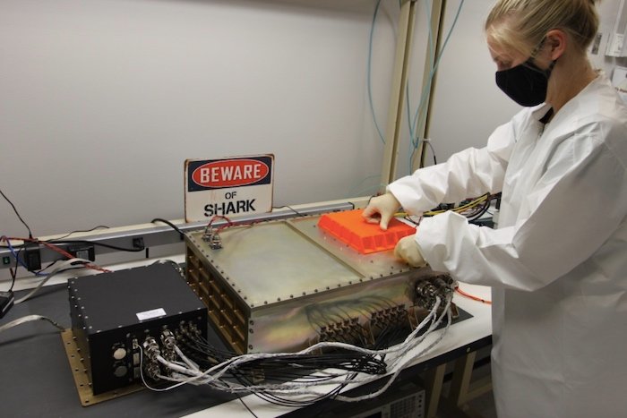 The SharkSat unit during preparation