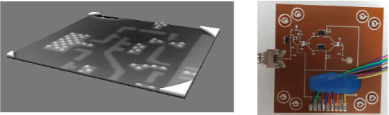 The 3D printed RF circuit board. Photo via Nano Dimension.