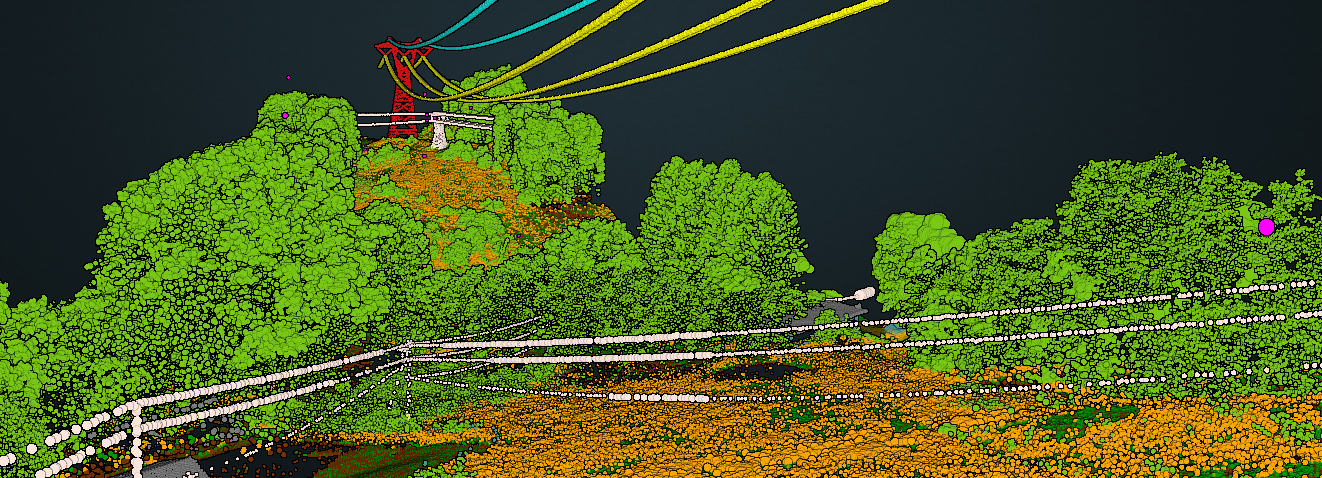 Details of a 100-ft zone identified by LiDAR are visible in the 3D Viewer being used to visualize modeling such as max sag calculation.