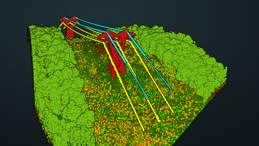 3D viewer showing short structure-to-structure “span” details before 100-ft zone.